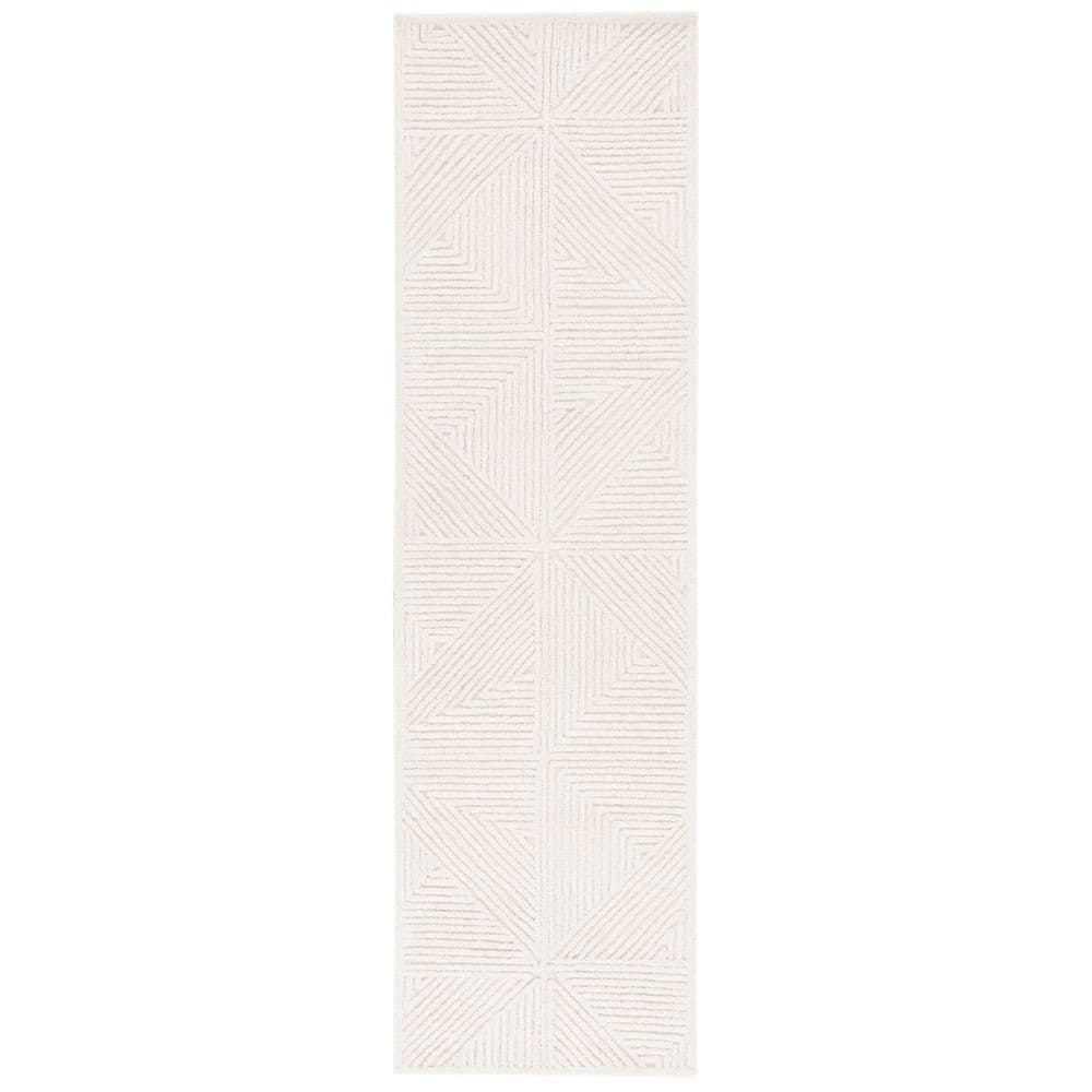 Ivory Geometric Hand-Tufted Wool Runner Rug, 2'-3" x 8'