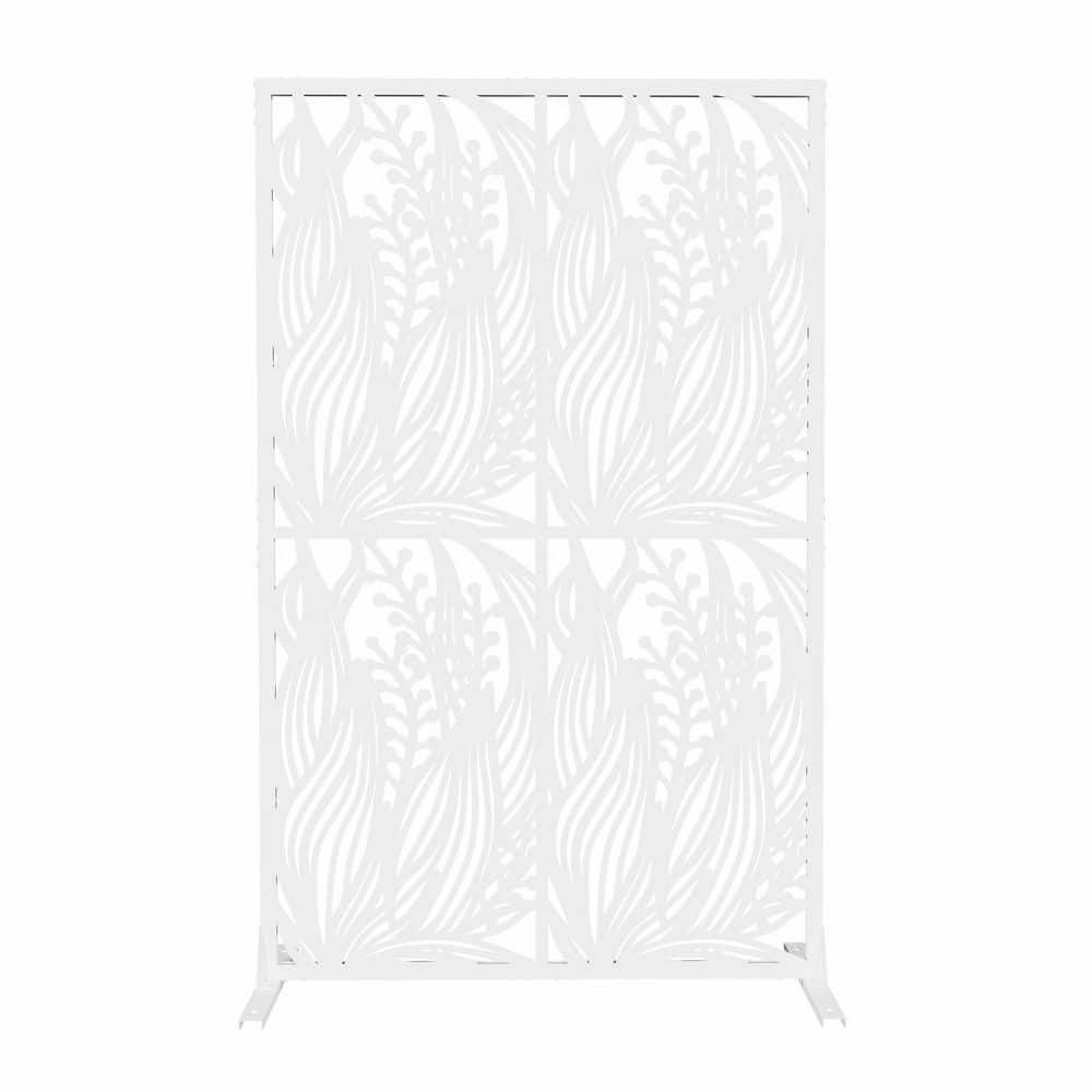72 in. H x 45.3 in. W-White Metal Privacy Garden Fence with Leaf Cutouts Ga
