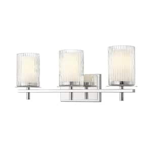 Grayson 23 in. 3-Light Chrome Vanity Light with Clear Etched Opal Glass Shade with No Bulbs Included