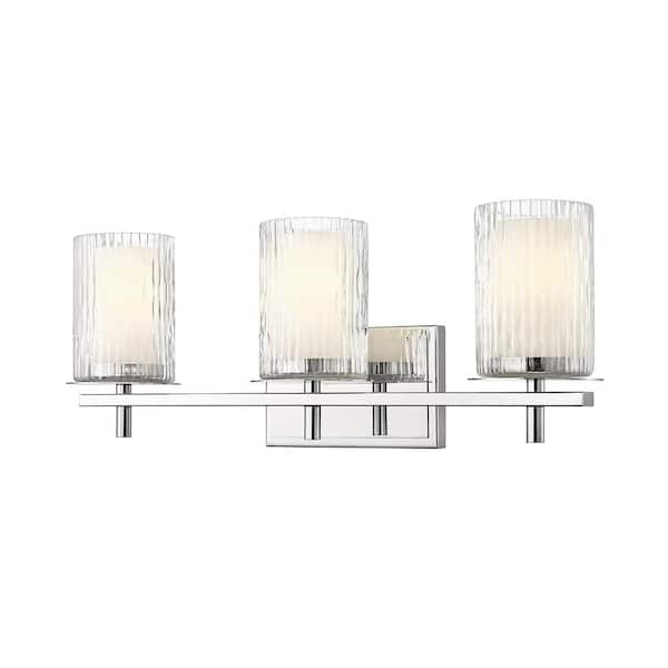Unbranded Grayson 23 in. 3-Light Chrome Vanity Light with Clear Etched Opal Glass Shade with No Bulbs Included