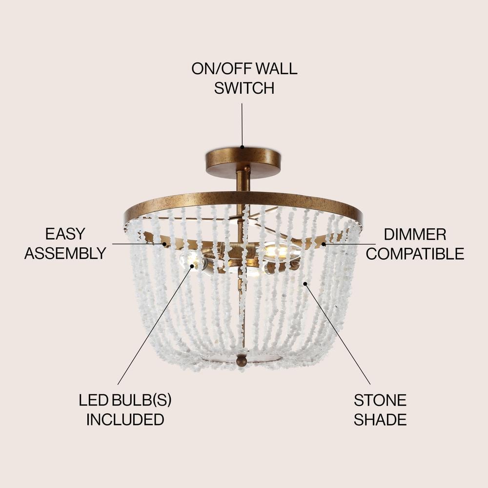 Antique Gold 15" Glass LED Flush Mount Chandelier