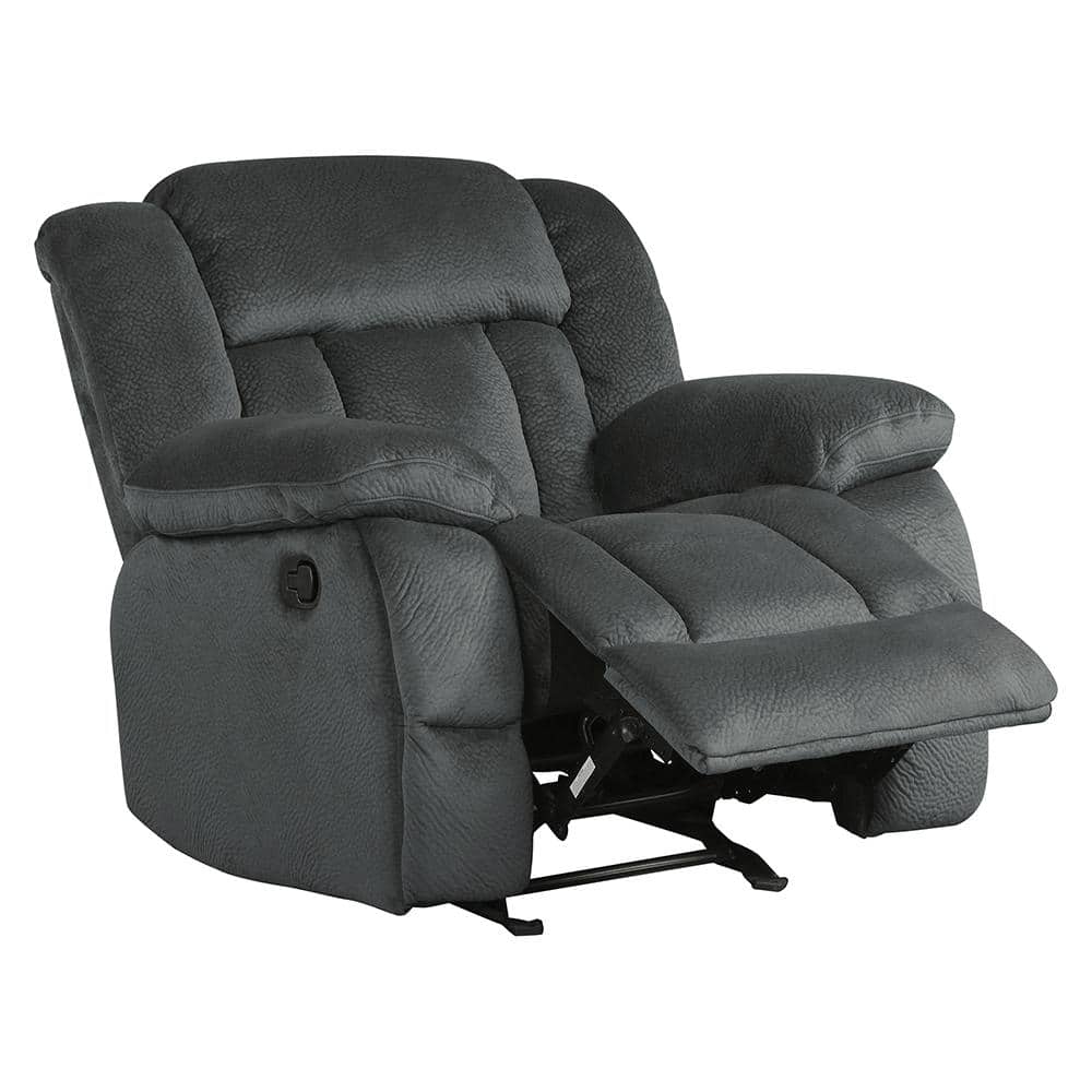 Charcoal Gray Microfiber Glider Recliner with Overstuffed Arms