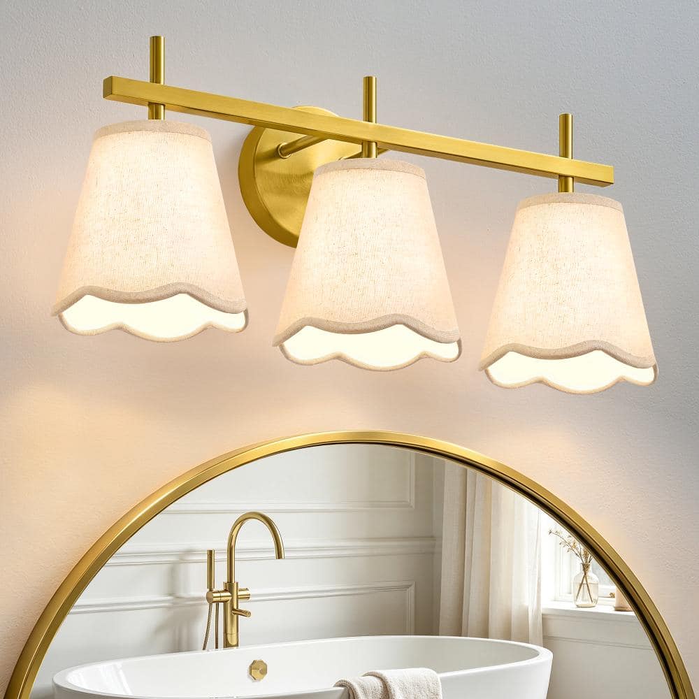 19 In. 3-Light Gold Indoor Vanity Light with Linen Shade price history on PriceWatchPro
