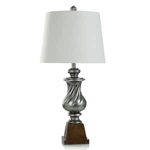 32 in. Dark Silver, Brown Brushed, Off-White Gourd Task And Reading Table Lamp for Living Room with White Cotton Shade