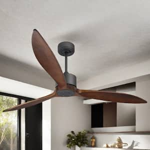 Pallas 65 in. Modern Indoor/Outdoor Jet Black Ceiling Fan with Walnut Blades, DC Motor and Remote Control