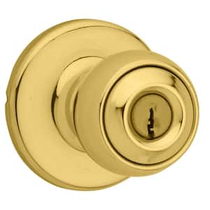 Polo Polished Brass Exterior Entry Door Knob Featuring Microban Antimicrobial Technology