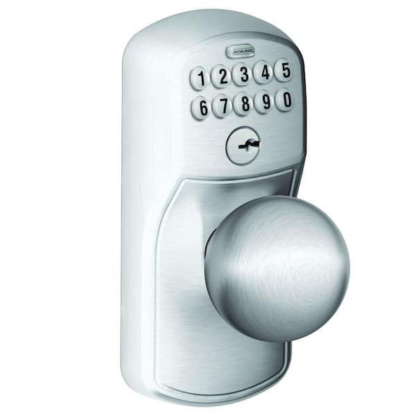 Schlage Plymouth Satin Chrome Electronic Keypad Door Lock with Orbit Knob and Flex Lock