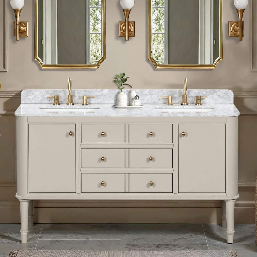 Home Decorators Collection Collette 60 in. Double Sink Greige Bath