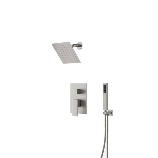 Crozet 2-Spray Wall Mount Rain Shower Head and Handheld Shower Faucet 1.8 GPM in Brushed Nickel (Valve Included)