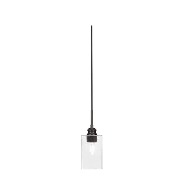 Unbranded Albany 60-Watt 1-Light Espresso Pendant Mini Pendant Light Square Clear Bubble Glass and Light Bulb Not Included