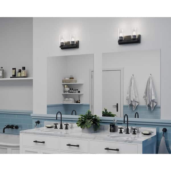 Goodwin Collection 12.87 in. 2-Light Matte Black Modern Vanity Light with Clear Glass for Bathroom