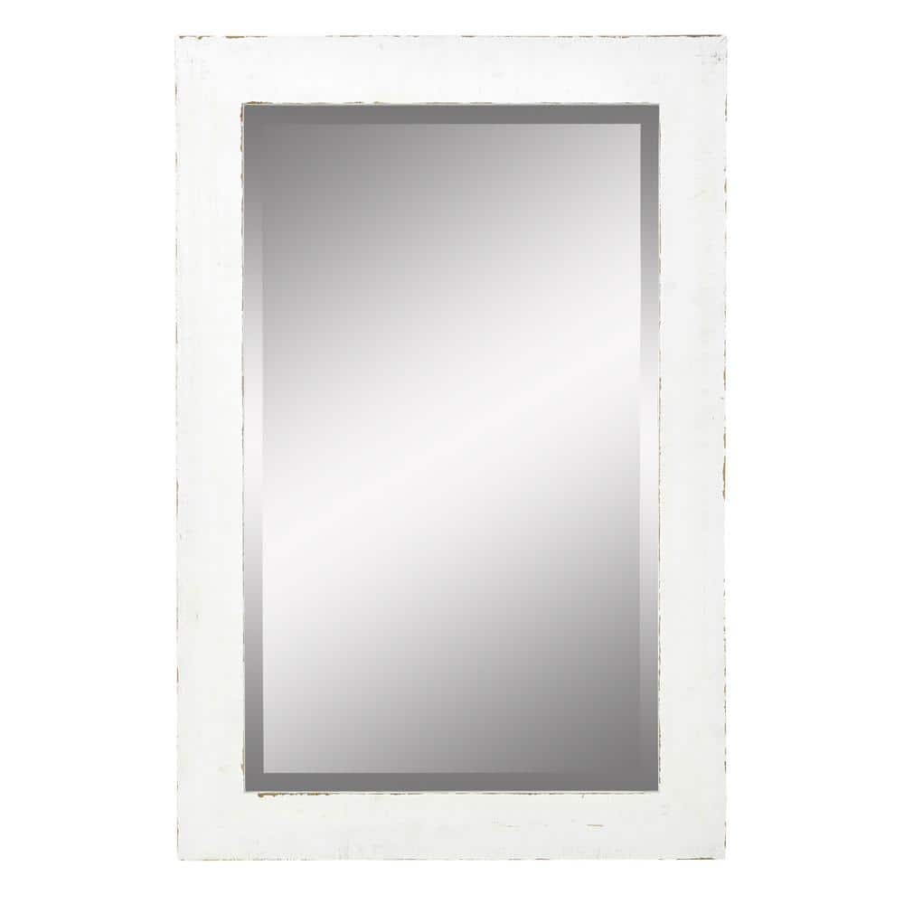 White Distressed Fir Wood Rectangular Wall Mirror 36" x 24"