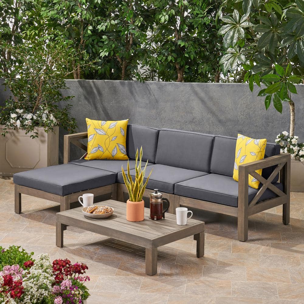 5-piece Wood Acacia Outdoor patio Sectional sofa furniture set with Acacia 