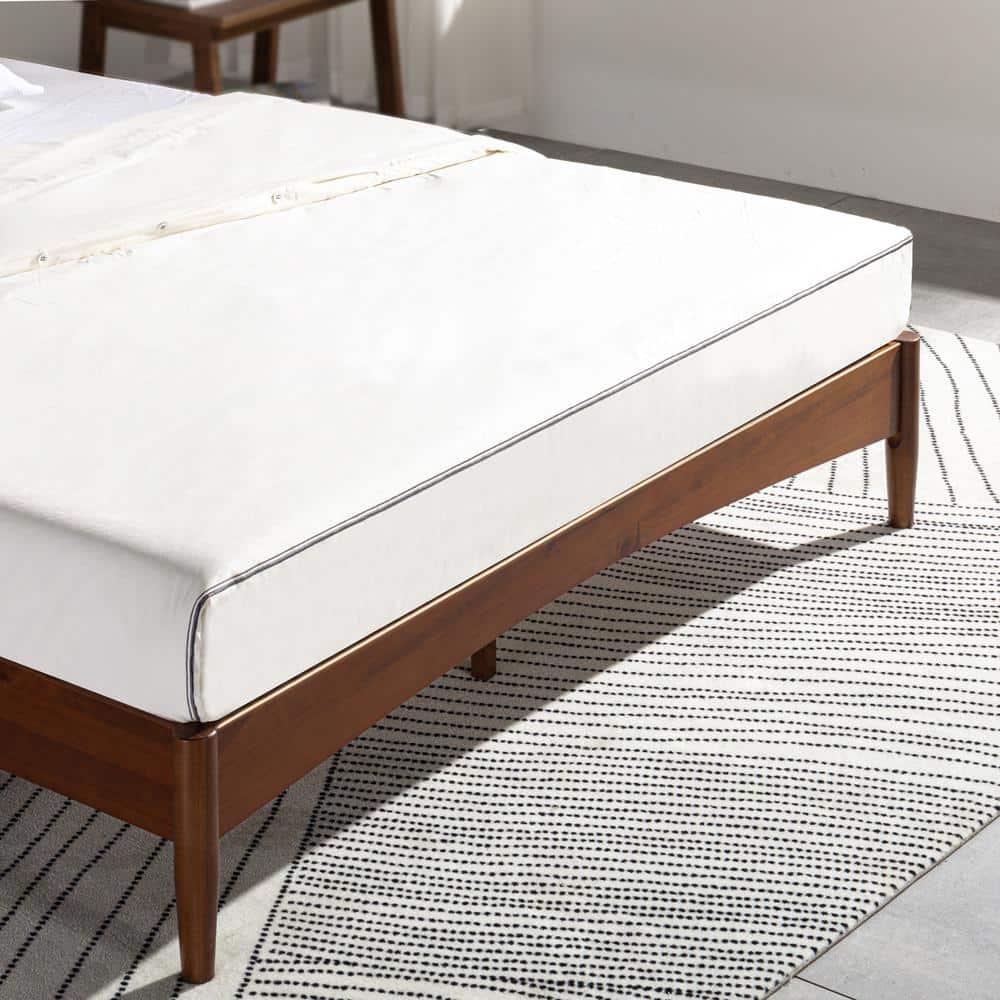 Elegant Mid-Century King Platform Bed with Wood Spindle Headboard