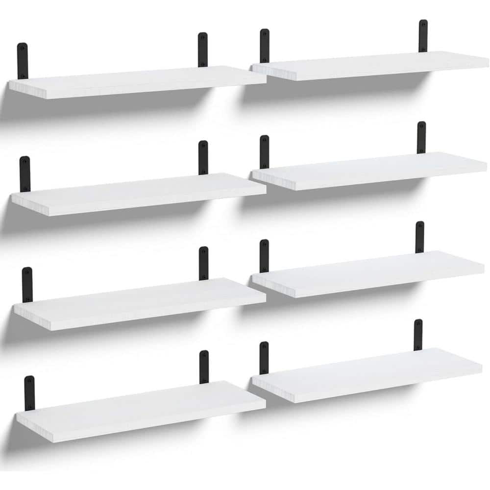 16.5 in. W x 6 in. D White Floating Shelves (Set of 8) Decorative Wall Shel