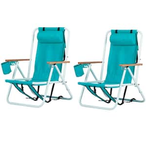 Portable 2 Pack Mint Green Steel Folding Adjustable Headrest Beach Chair