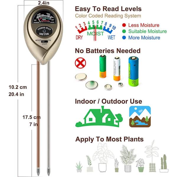 Dr.meter Soil Moisture Meter, Plant Water Meter for Garden Lawn Farm Indoor  & Outdoor Use, Soil Tester Hygrometer Sensor for House Plants, Gardening