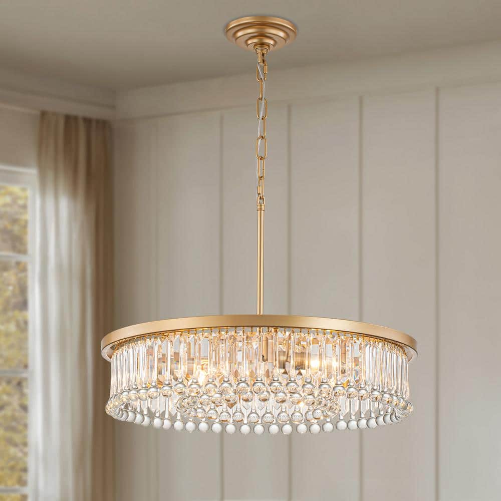 6-Lights Gold Modern/Contemporary Wagon Wheel Crystal Hanging Pendant Light