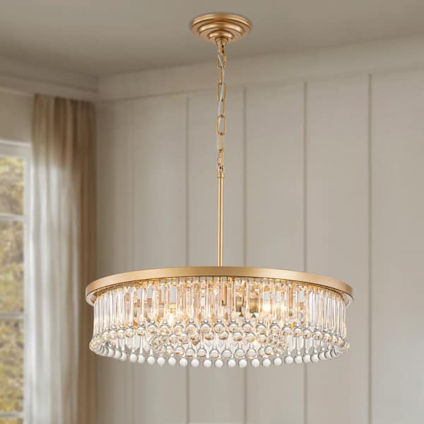 GoYeel 6-Lights Gold Modern/Contemporary Wagon Wheel Crystal Hanging Pendant Lighting