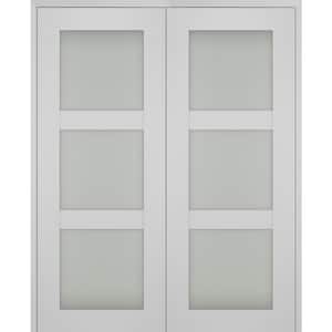 Smart Pro 36 in. x 96 in. Both Active 3-Lite Frosted Glass Polar White Wood Composite Double Prehung French Door