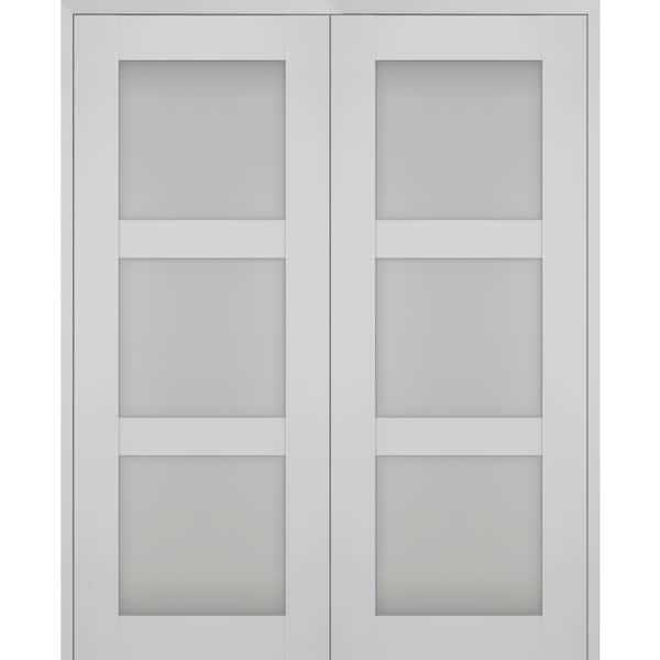 Belldinni Smart Pro 60 in. x 96 in. Both Active 3-Lite Frosted Glass Polar White Wood Composite Double Prehung French Door