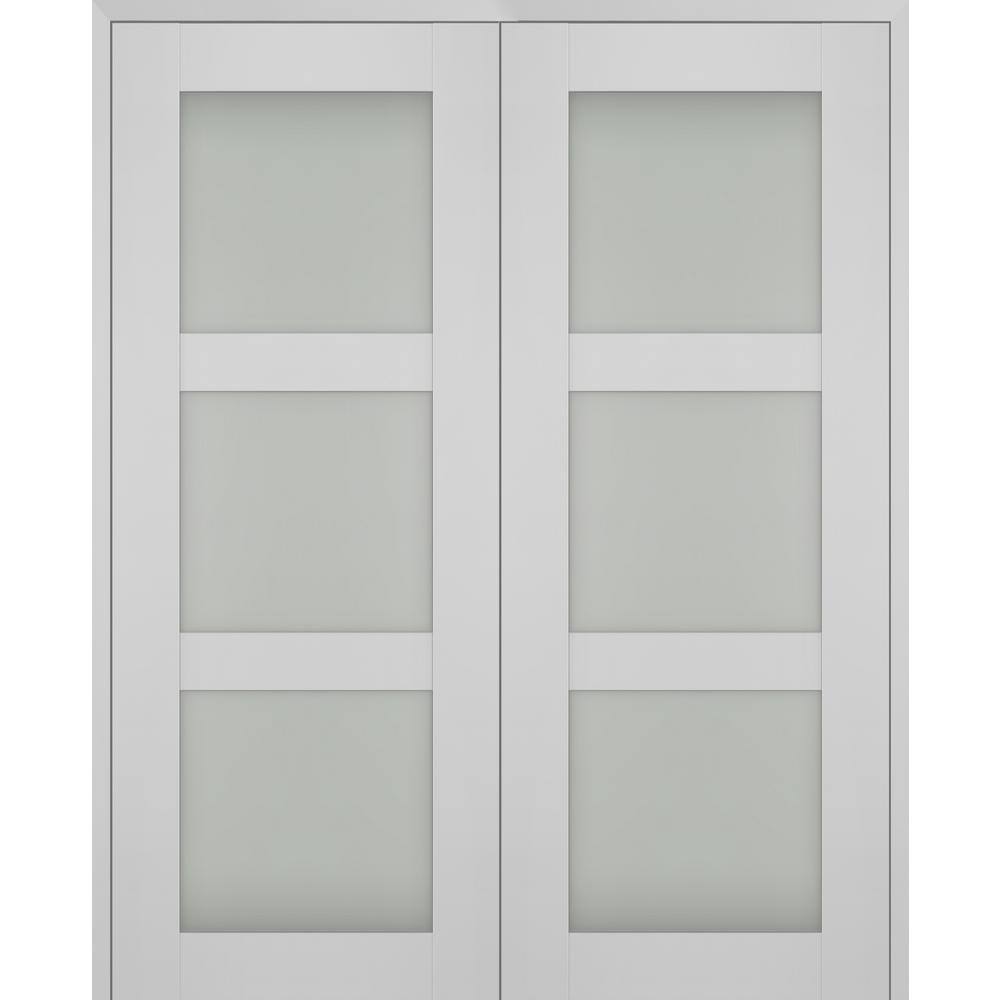 Smart Pro 60 in. x 84 in. Both Active 3-Lite Frosted Glass Polar White Wood Composite Double Prehung French Door price history on PriceWatchPro