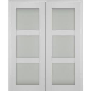 Smart Pro 56 in. x 96 in. Both Active 3-Lite Frosted Glass Polar White Wood Composite Double Prehung French Door