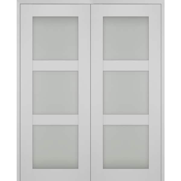Smart Pro 48 in. x 84 in. Both Active 3-Lite Frosted Glass Polar White Wood Composite Double Prehung French Door