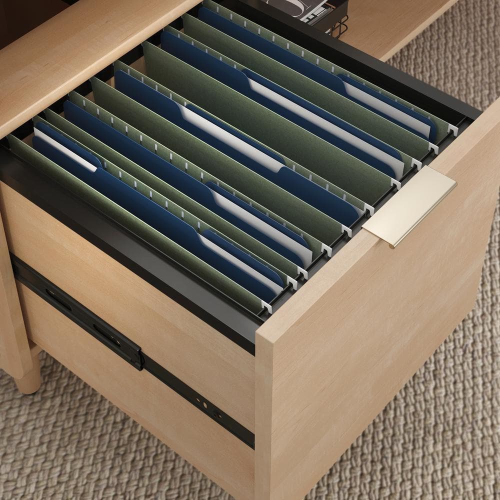 Clifford Natural Maple L-Shaped Computer Desk with Keyboard Tray and Filing Cabinet