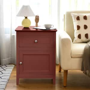 Cherry Nightstand with Drawer Accent Side End Table Storage Cabinet (25 in. H x 19 in. W x 15 in. D)