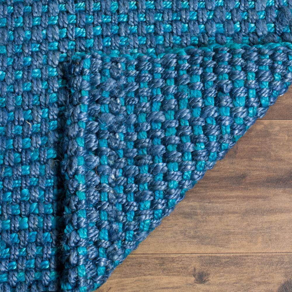 Hand-Knotted Blue Jute Rectangular Rug, 6' x 9'