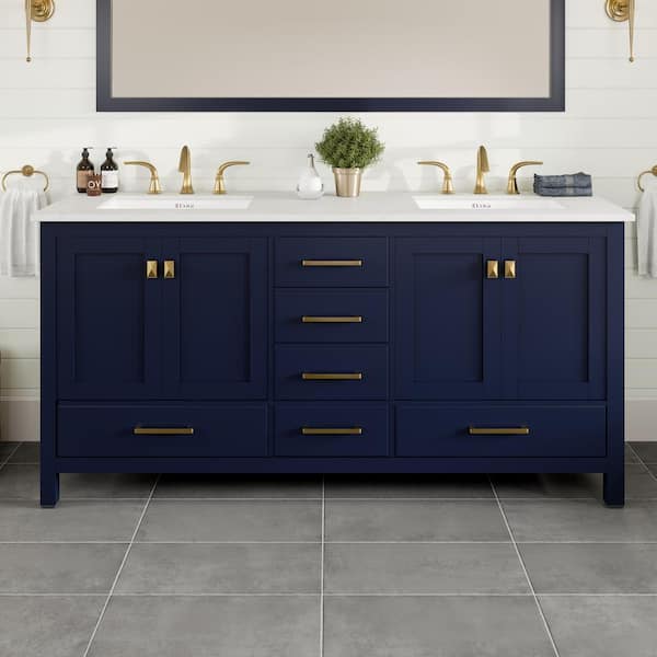 Eviva Aberdeen 72 in. Double Sink Blue Bath Vanity with White Carrara Quartz Top (Assembled)
