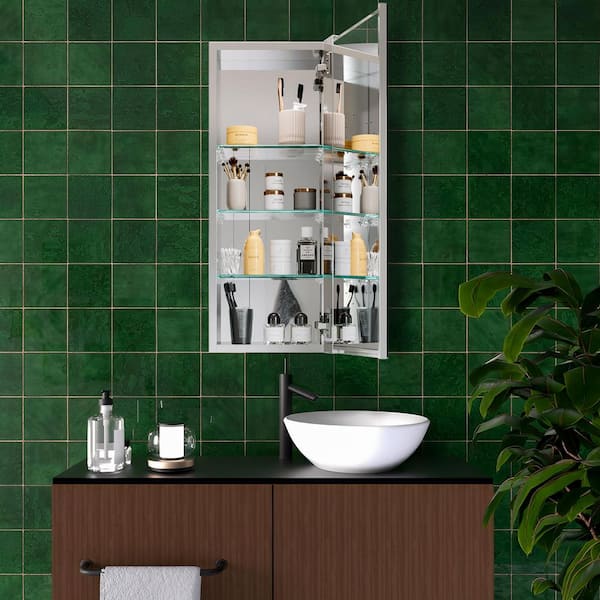 12 in. W x 30 in. H Rectangular Aluminum Alloy Medicine Cabinet with Mirror and Adjustable Shelf, Right Swing