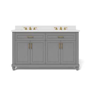 Grovehurst 60 in. W x 34.5 in. H Bath Vanity in Antique Grey with Engineered Stone Vanity Top in White with White Basin