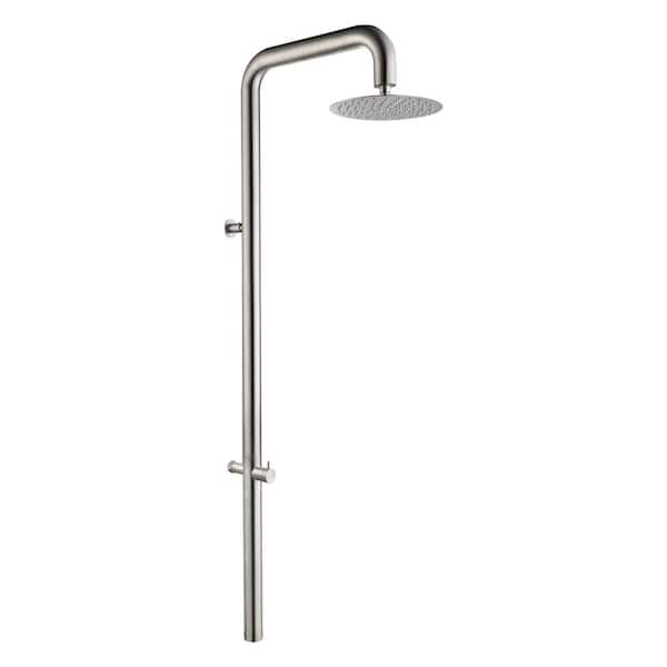 Outdoor Exposed Shower Faucet Single-Handle Wall-Mount Roman Tub Faucet with Hand Shower in Brushed Nickel