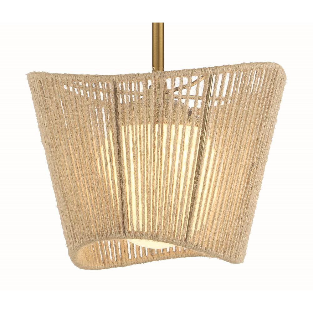 Soft Brass Mini Pendant Light with Natural Rope Shade