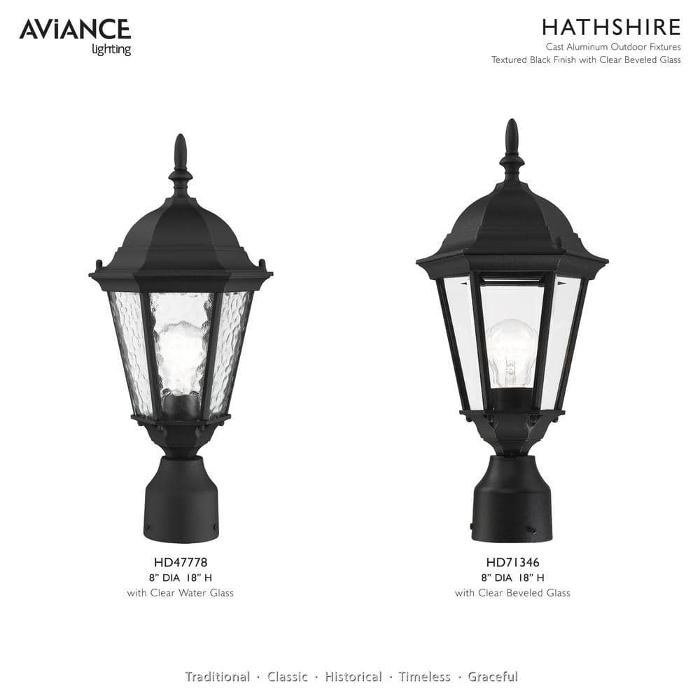 Hamilton Textured Black Outdoor Post Lantern with Clear Water Glass