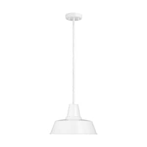Barn Light 14 in. 1-Light White Exterior Outdoor Hanging Pendant Light with LED Light Bulb Included