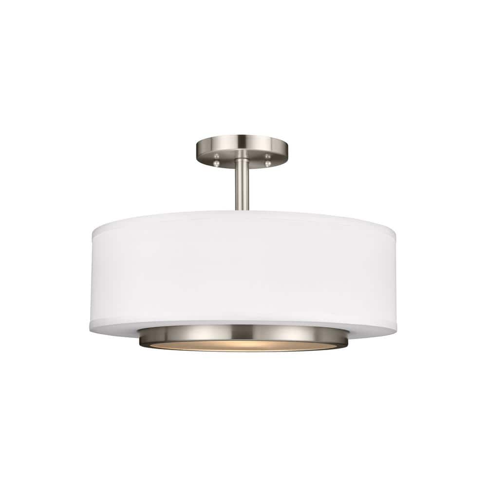 Brushed Nickel 2-Light Drum Pendant with Satin Etched Glass