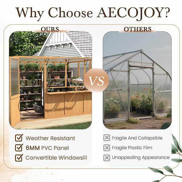 AECOJOY 112 in. W x 73 in. D x 81 in. H Wood Greenhouse for
