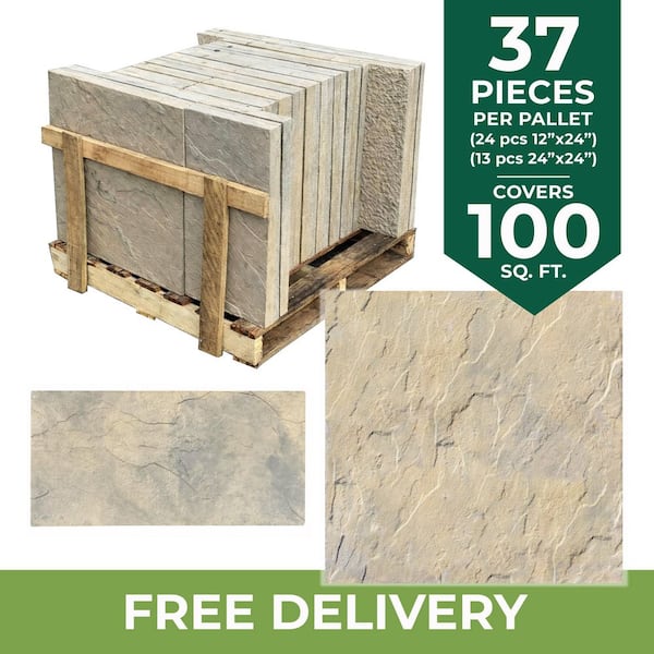 Patio-on-a-Pallet 10 ft. x 10 ft. Concrete Tan Variegated Basket weave Yorkstone Paver (37 Pieces/100 Sq. Ft)