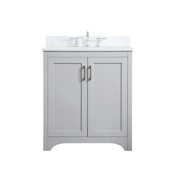 Unbranded Simply Living 30 in. W x 19 in. D x 34 in. H Bath Vanity in Grey with Calacatta White Engineered Marble Top