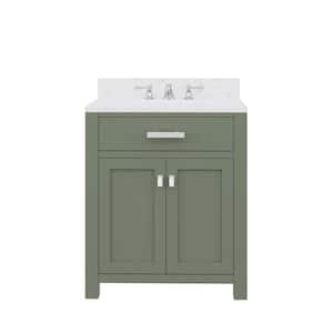 Madison 30 in. W x 21.5 in. D x 34 in. H Single Sink Bath Vanity in Glacial Green with Carrara White Marble Top