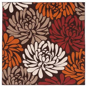 Veranda Chocolate/Terracotta 7 ft. x 7 ft. Square Abstract Floral Indoor/Outdoor Area Rug