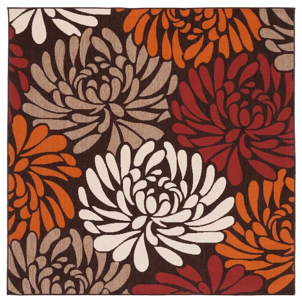 SAFAVIEH Veranda Chocolate/Terracotta 7 ft. x 7 ft. Square Abstract Floral Indoor/Outdoor Area Rug
