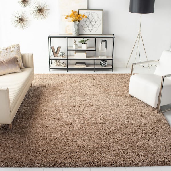 Milan Shag Dark Beige 11 ft. x 11 ft. Solid Flokati Square Area Rug