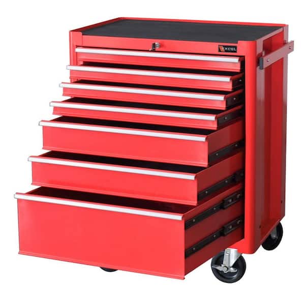 Excel 27.1 in. W x 18 in. D x 34.8 in. H 7-Drawer Steel Roller Cabinet Tool Chest in Red