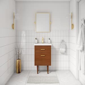 Brandy 20.5 in. W x 15.7 in. D x 34.5 in . H Bath Vanity in Honey Walnut with White Ceramic Top