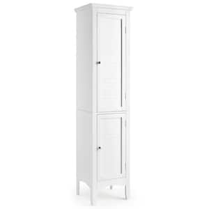 15 in. W x 13 in. D x 63 in. H White MDF Freestanding Bathroom Linen Cabinet Floor Cabinet with Shutter Doors
