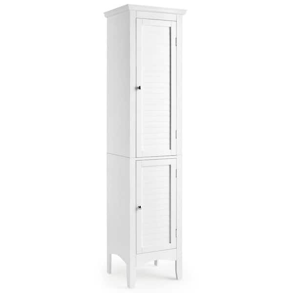 Bunpeony 15 in. W x 13 in. D x 63 in. H White MDF Freestanding Bathroom Linen Cabinet Floor Cabinet with Shutter Doors